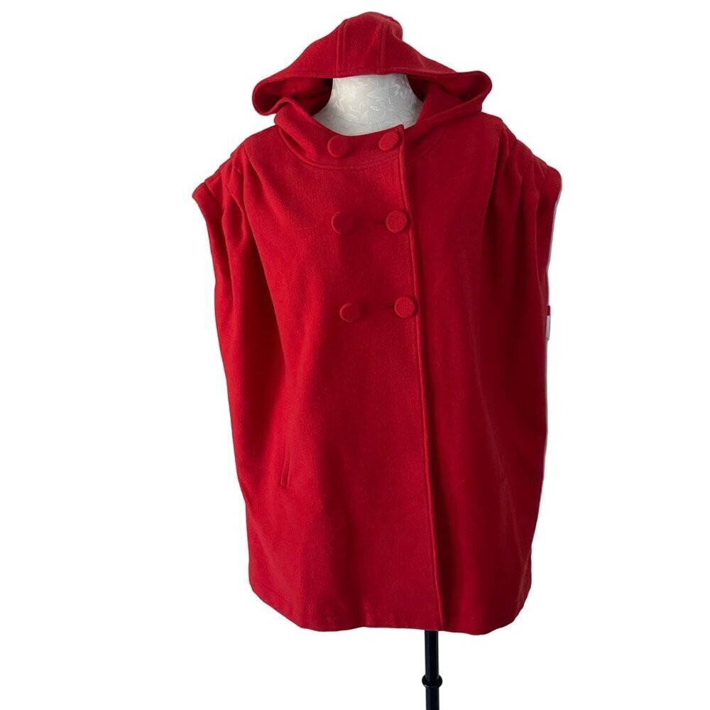 Viva Violet Womens Jacket Size Large Red Hooded Cape Pockets Lined Wool
